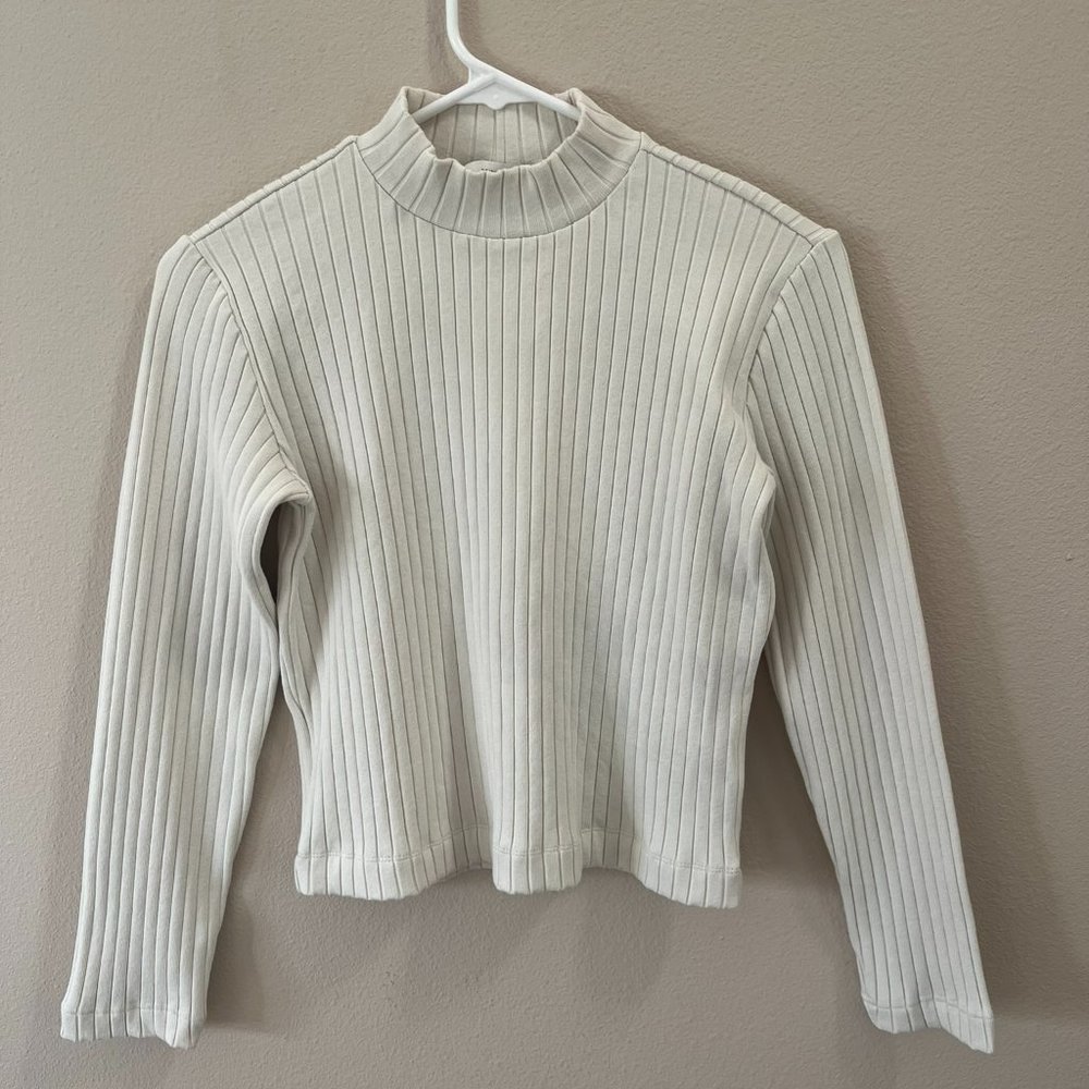 Vince Mock Turtle Cream Cropped Ribbed Sweater/Top Size M